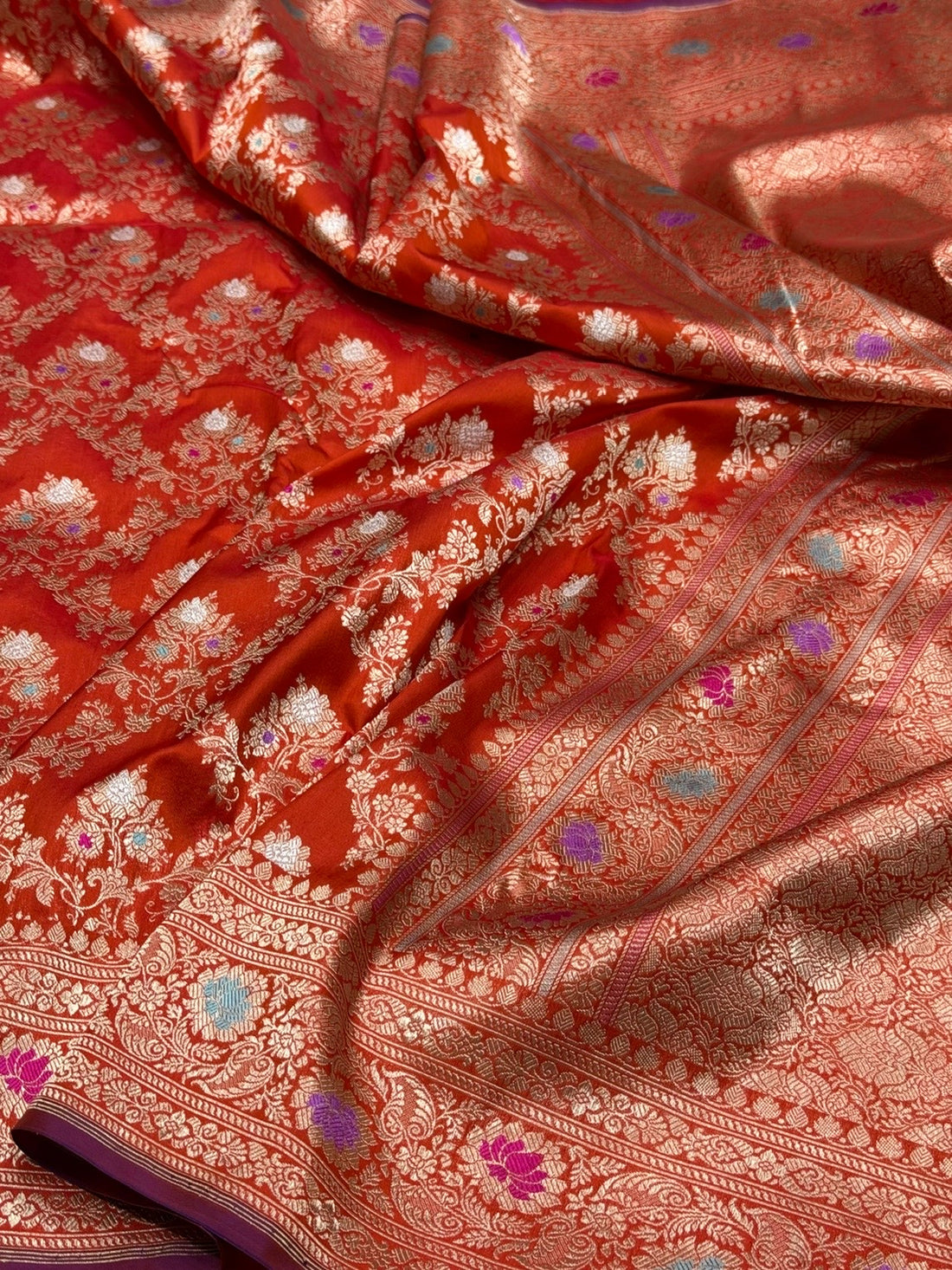 Burnt Orange Handwoven Pure Banarasi Silk Saree