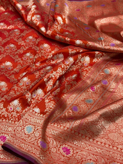 Burnt Orange Handwoven Pure Banarasi Silk Saree