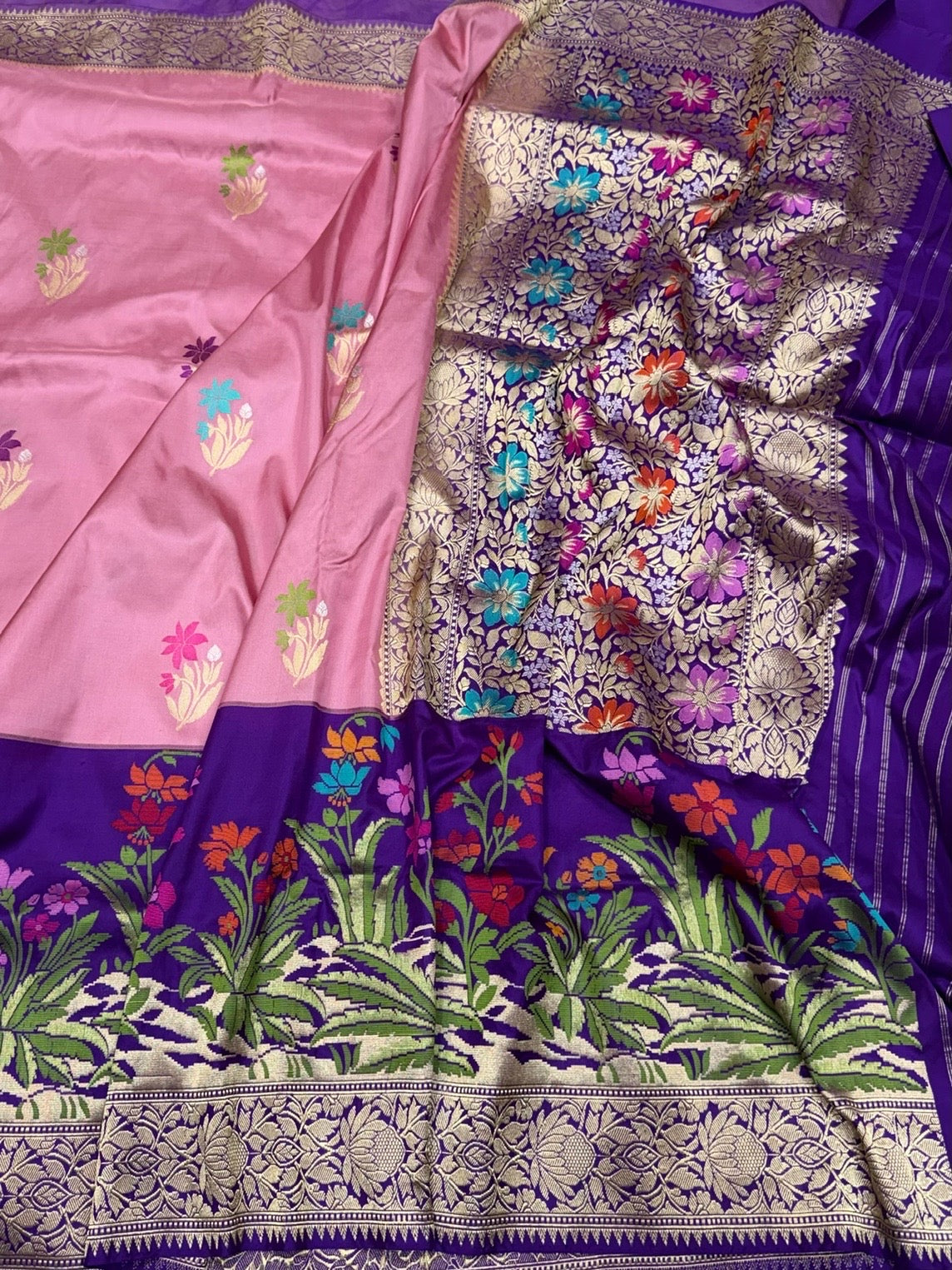 Gajiri Pink / Purple Handwoven Pure Banarasi Silk Saree