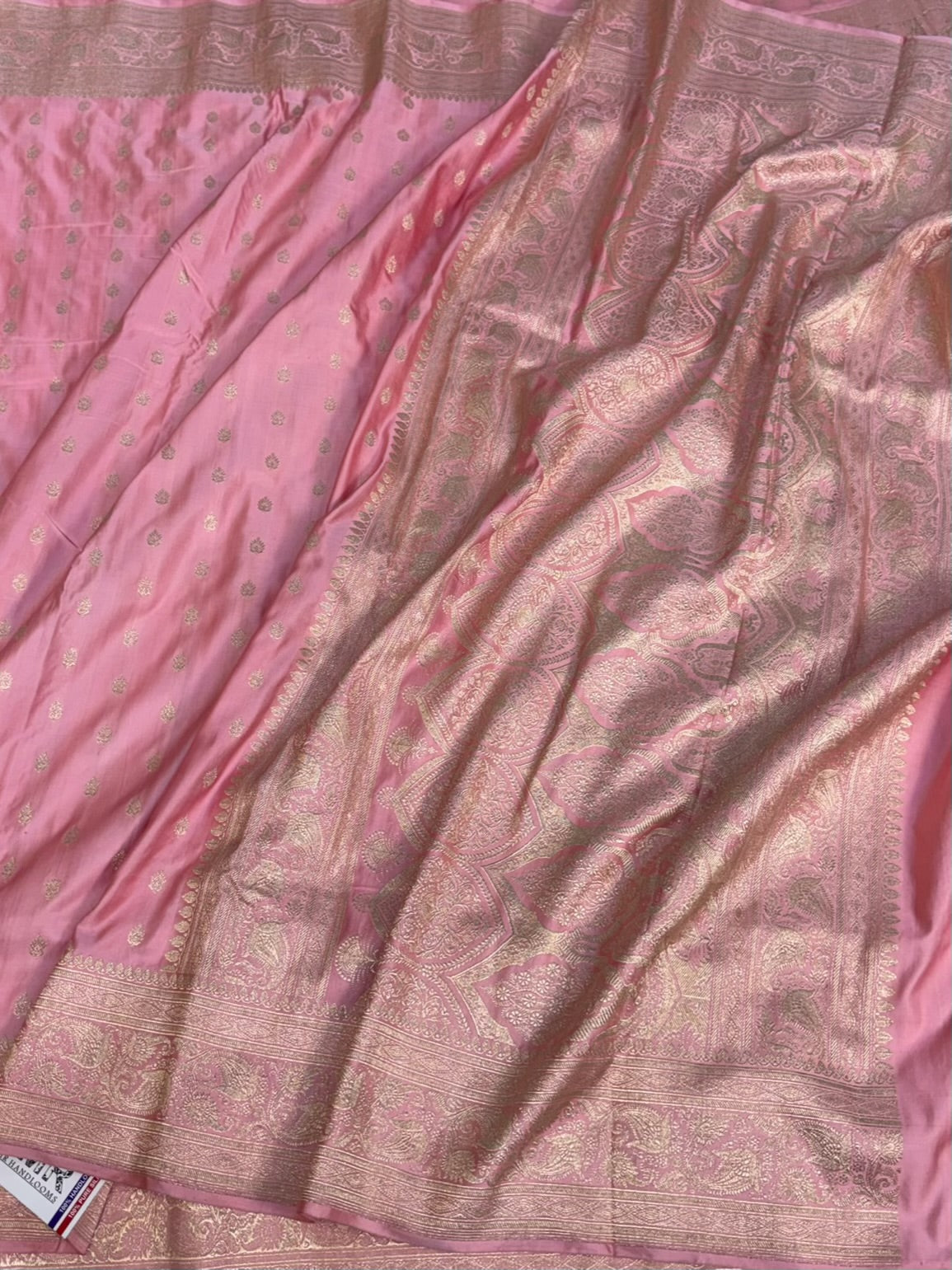 Baby Pink Handwoven Pure Banarasi Satin  Silk Saree