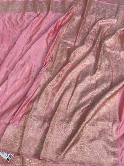 Baby Pink Handwoven Pure Banarasi Satin  Silk Saree