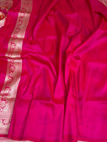 Rani Pink Rangkaat Banarasi Pure Katan Silk Saree