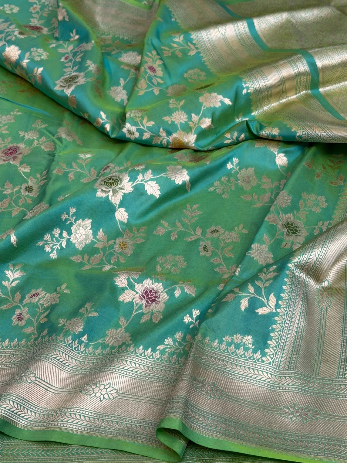 Sea Green Banarasi Minakari Pure Katan Silk Saree