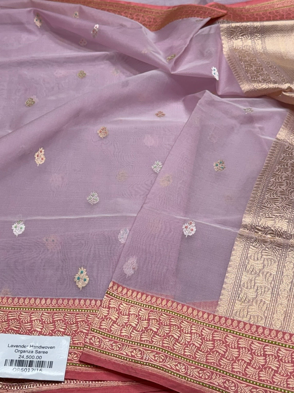 Lavender Handwoven Pure Banarasi Organza Silk Saree
