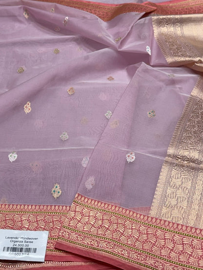 Lavender Handwoven Pure Banarasi Organza Silk Saree