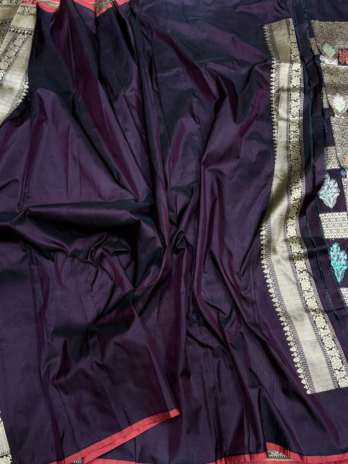 Wine Handwoven Pure Banarasi Rangkaat Silk Saree
