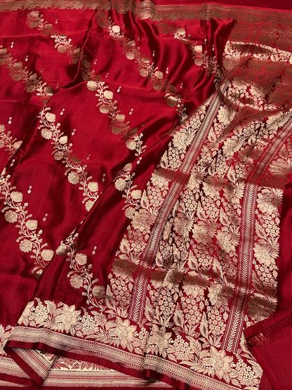 Red Handwoven Pure Mashru Banarasi Satin Silk Saree