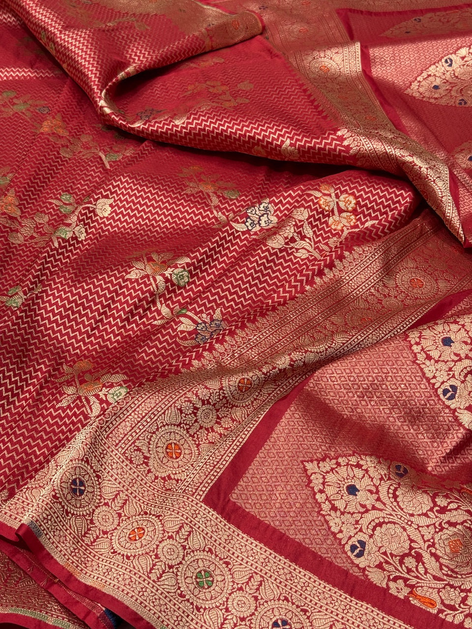 Red Minakari Banarasi Pure Katan Silk Brocade Saree