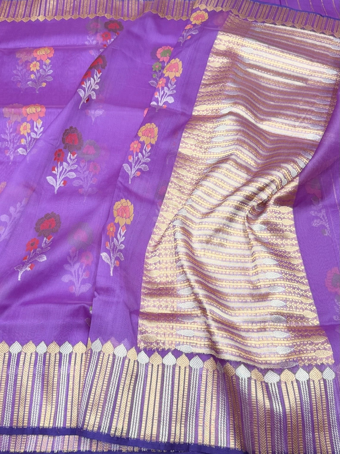 Lavender Handwoven Pure Organza Jamdani Saree