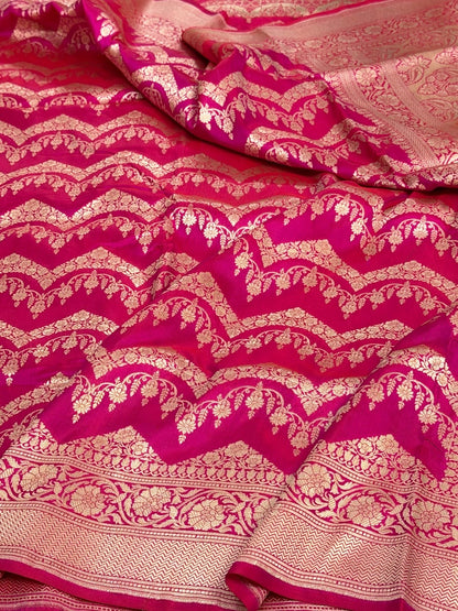 Rani Pink Banarasi Pure Katan Silk Saree