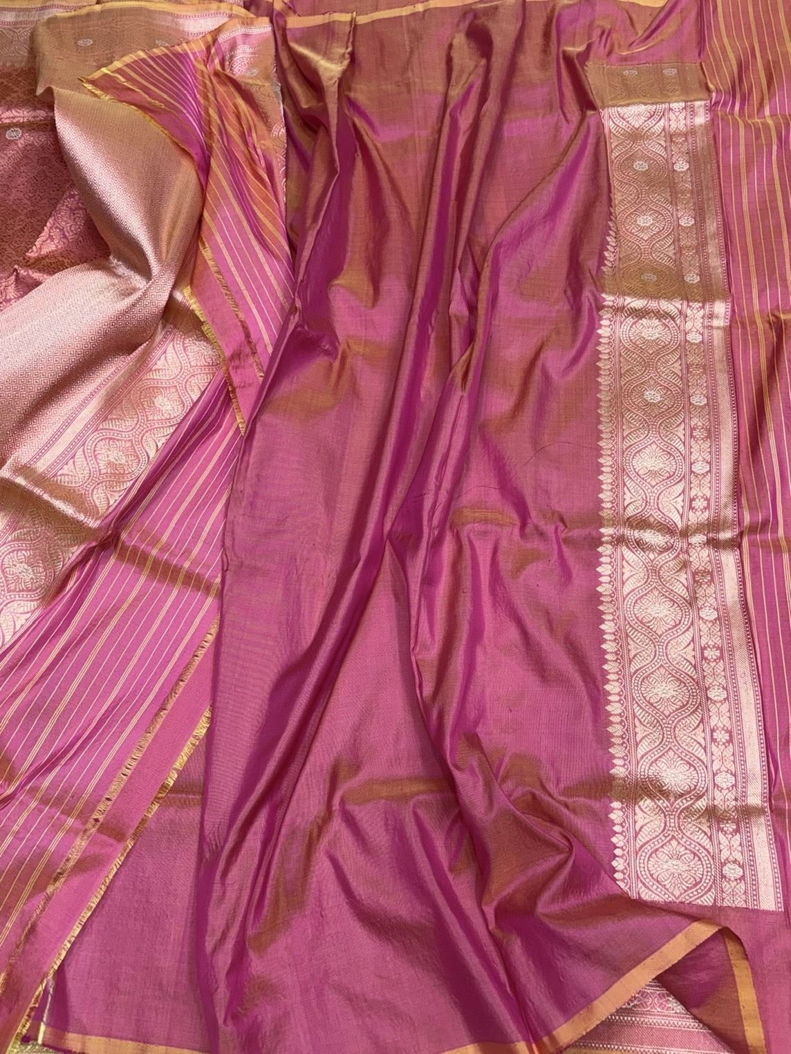 Orangish Pink Handwoven Pure Silk Brocade Saree