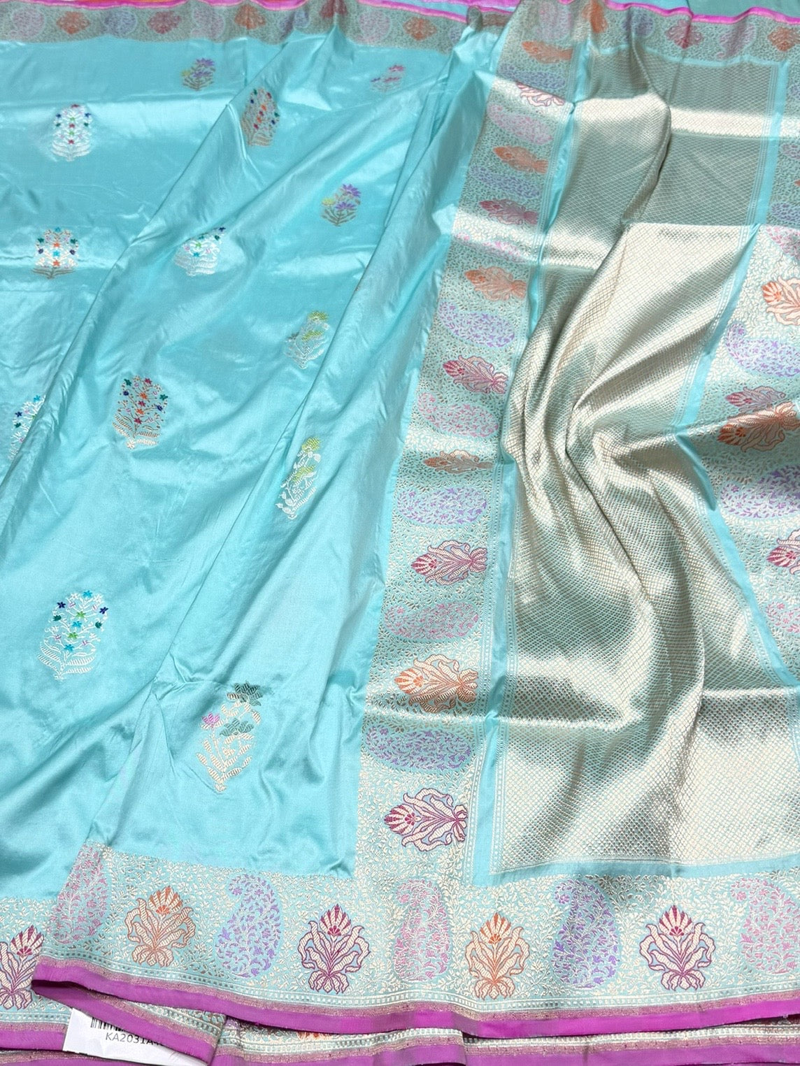 Sky Blue Handwoven Pure Banarasi Silk Saree | Pure Katan Silk | Kadwa Weave | HMR Handlooms