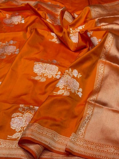 Orange Ektara Handwoven Pure Silk Banarasi Saree