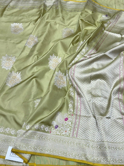 Pista Green Handwoven Pure Banarasi Ektara Silk Saree