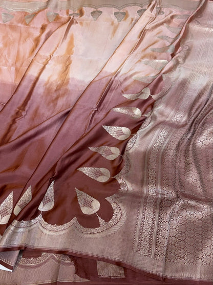 Brown Handwoven Pure Mashru Banarasi Satin Silk Saree