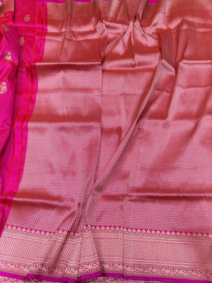 Rani Pink Handwoven Pure Banarasi Silk Saree