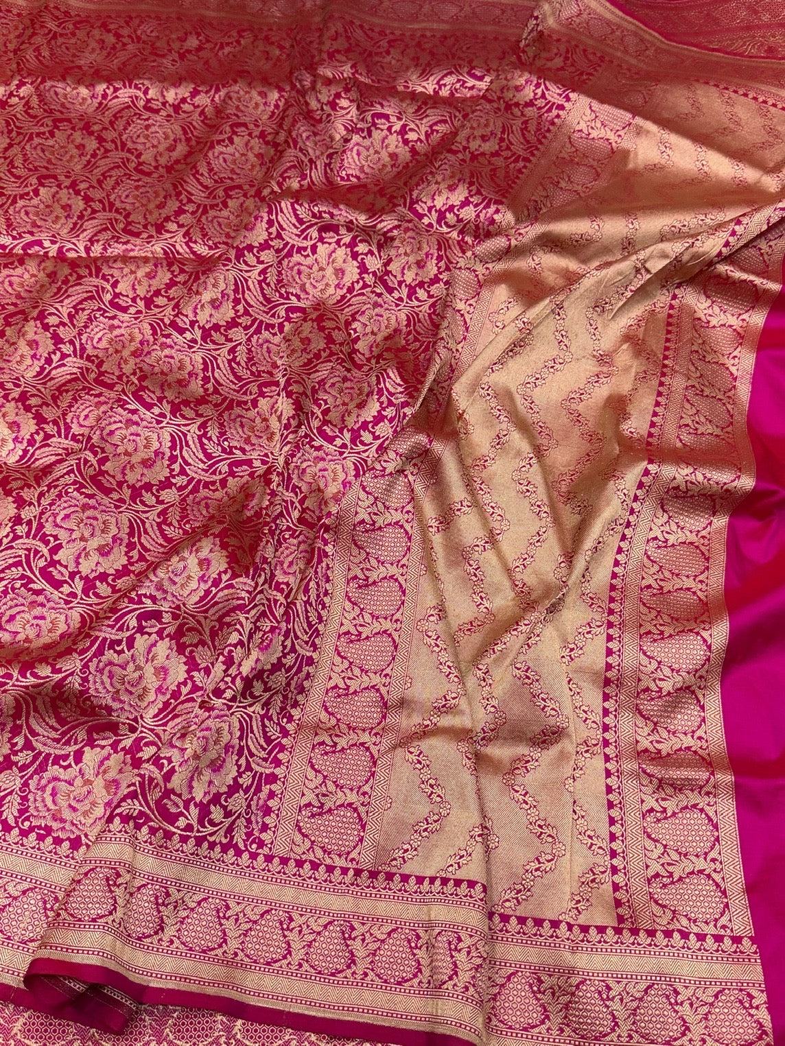 Rani Pink Banarasi Minakari Pure Silk Brocade Saree – Katan Silk with Intricate Minakari &amp; Rich Brocade Weave