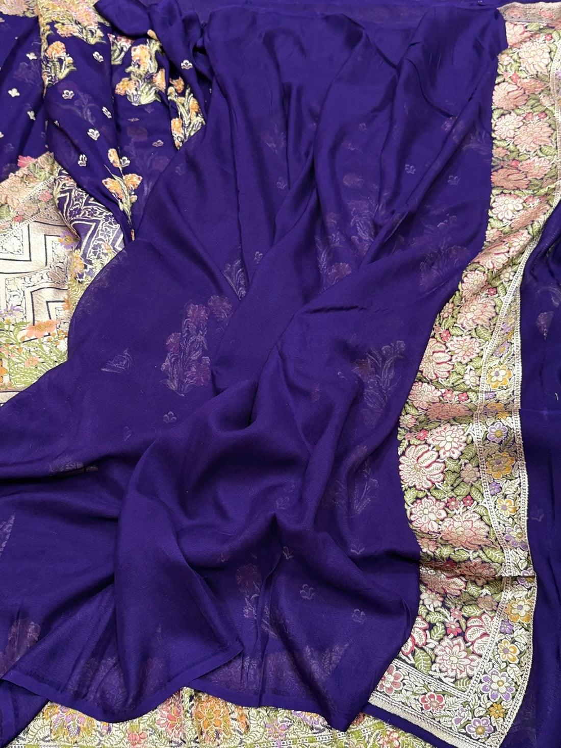 Purple Pure Banarasi Chiffon Georgette Saree