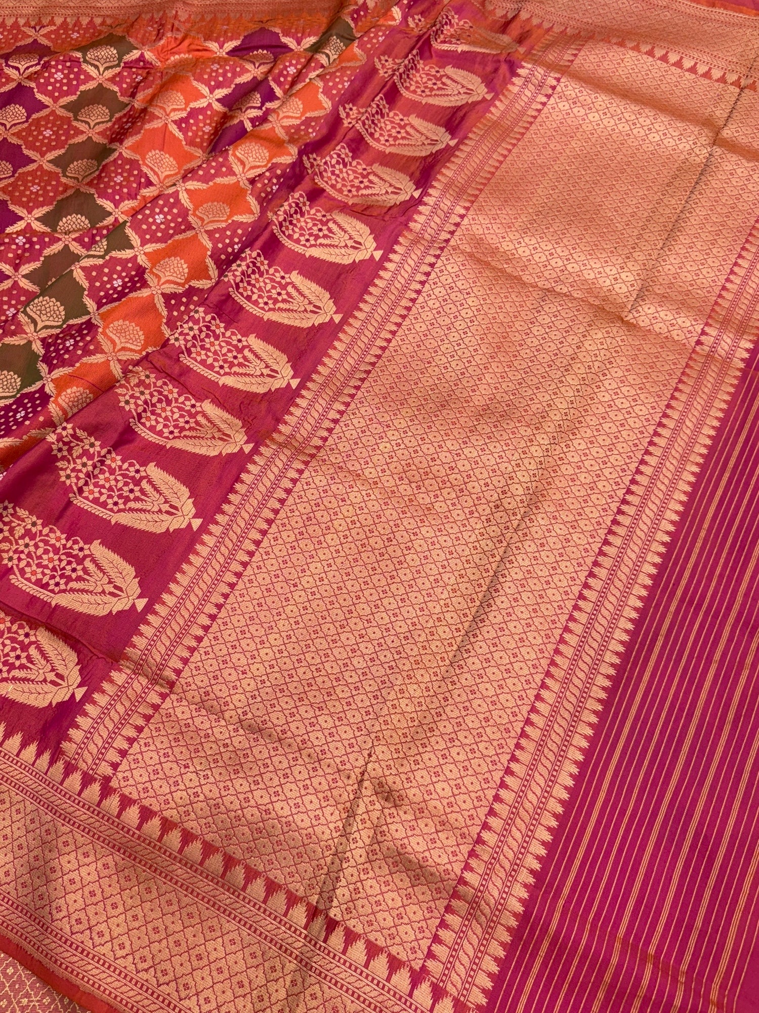 Rani Pink Pure Banarasi Rangkaat Silk Saree
