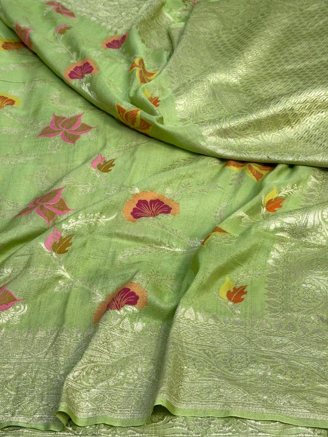 Pista Green Banarasi Pure Tussar Georgette Saree