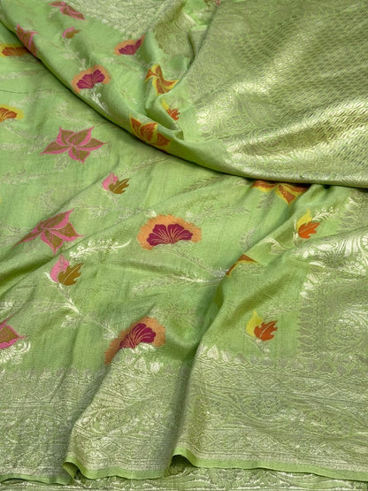 Pista Green Banarasi Pure Tussar Georgette Saree