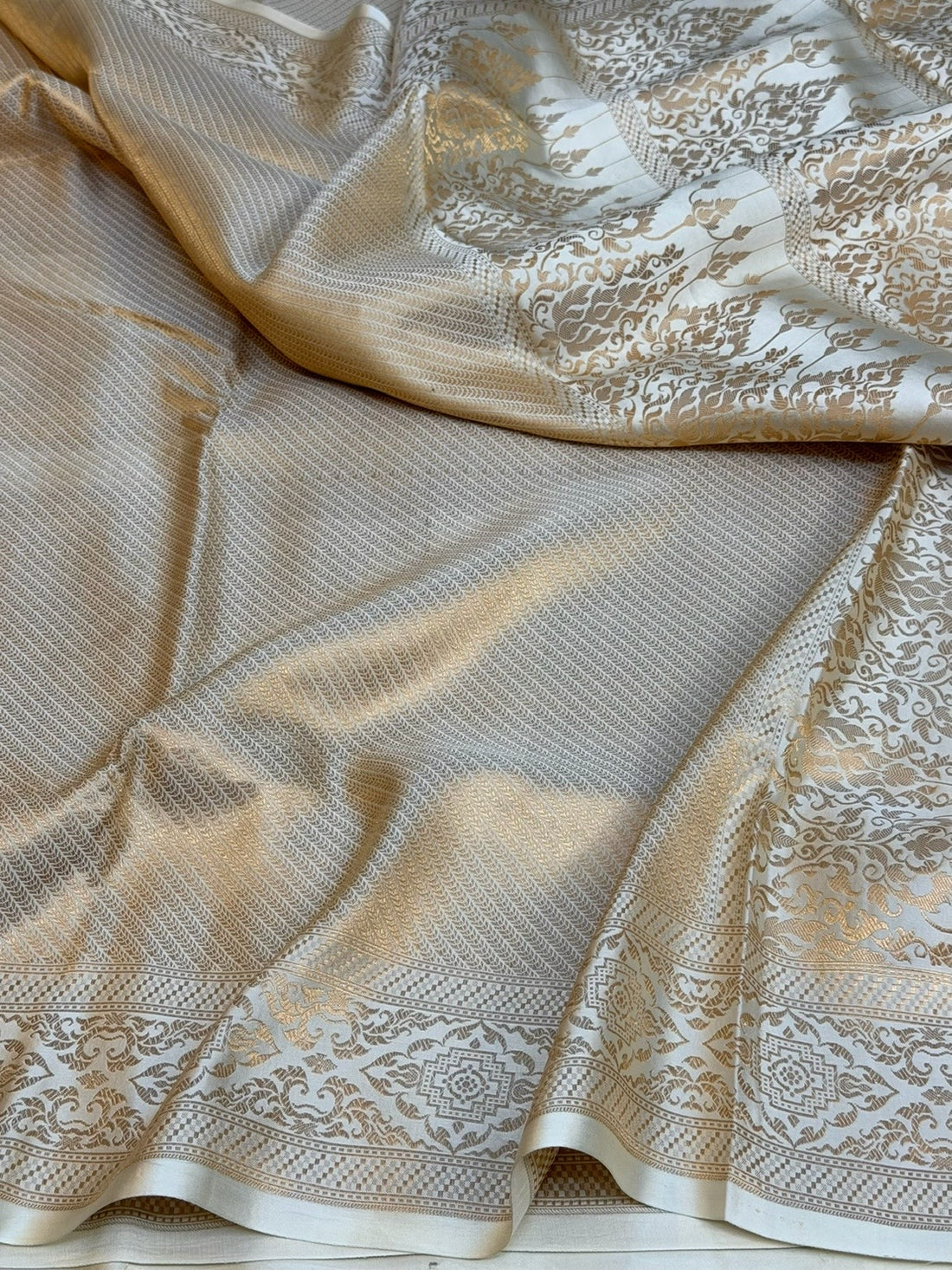 Ivory Banarasi Pure Mashru Brocade Saree