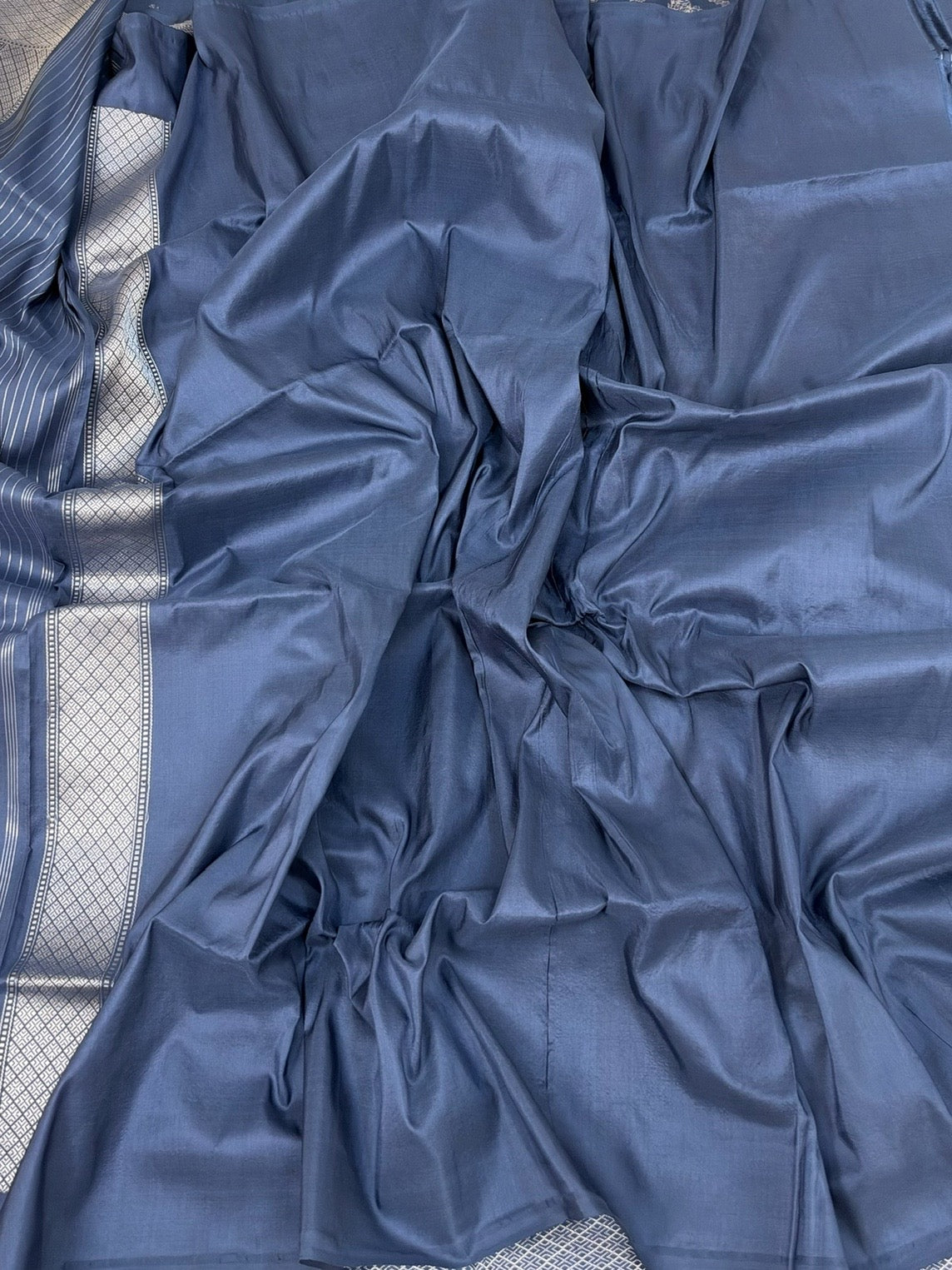 Bluish Grey Handwoven Pure Banarasi Katan Silk Saree