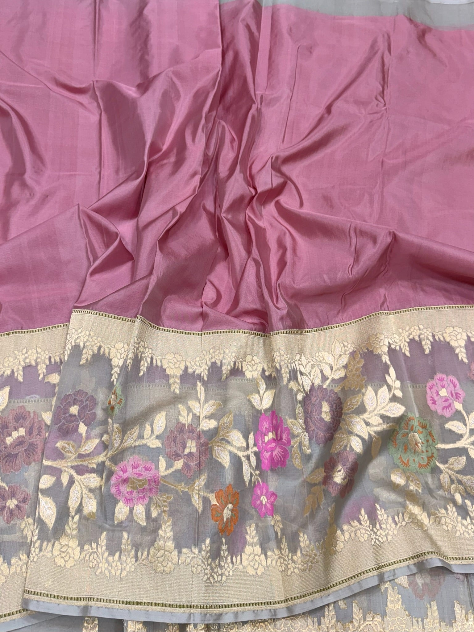 Dusty Rose Pink Handwoven Pure Banarasi Katan Silk Saree