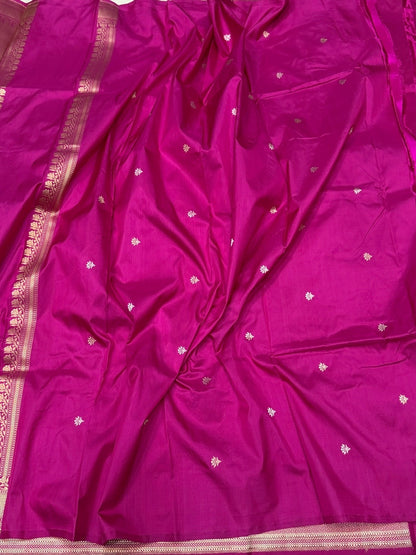 Rani Pink Handwoven Pure Banarasi Silk Saree