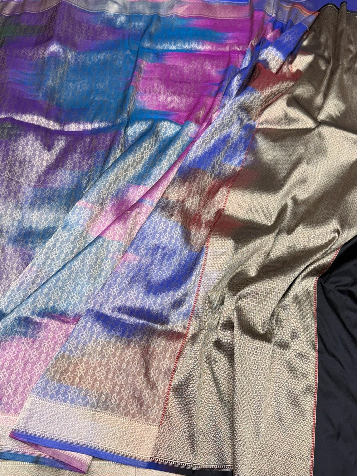 Rainbow Handwoven Pure Banarasi Satin Silk Saree – Kadwa Weave | Authentic Banaras Handloom