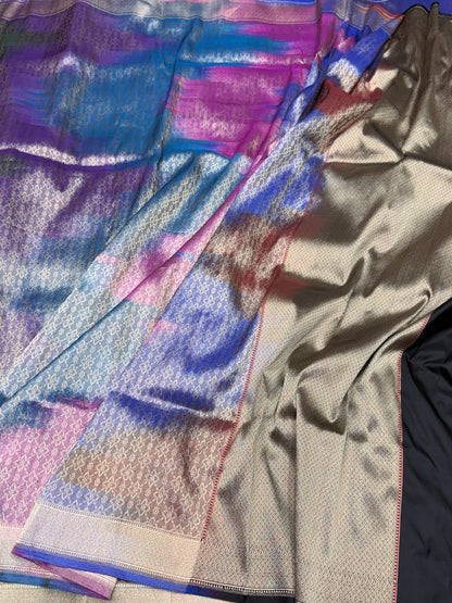 Rainbow Handwoven Pure Banarasi Satin Silk Saree – Kadwa Weave | Authentic Banaras Handloom