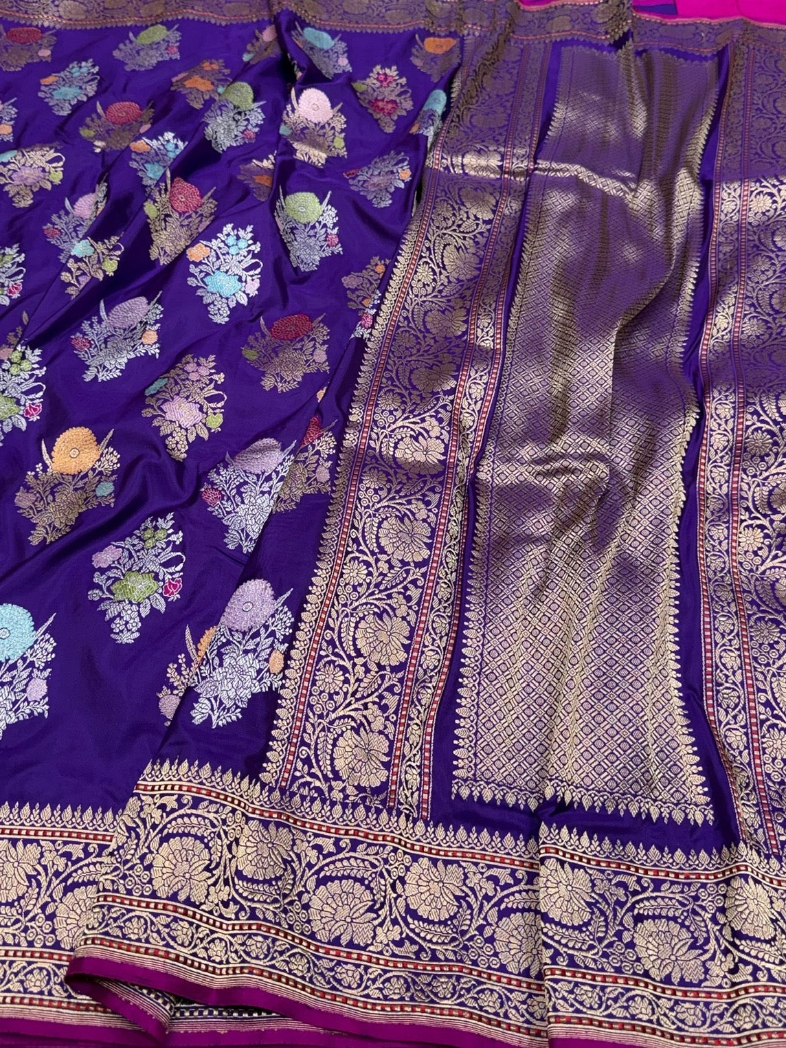 Purple Handwoven Pure Banarasi Silk Saree in Kadwa Weave