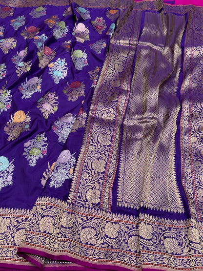 Purple Handwoven Pure Banarasi Silk Saree in Kadwa Weave