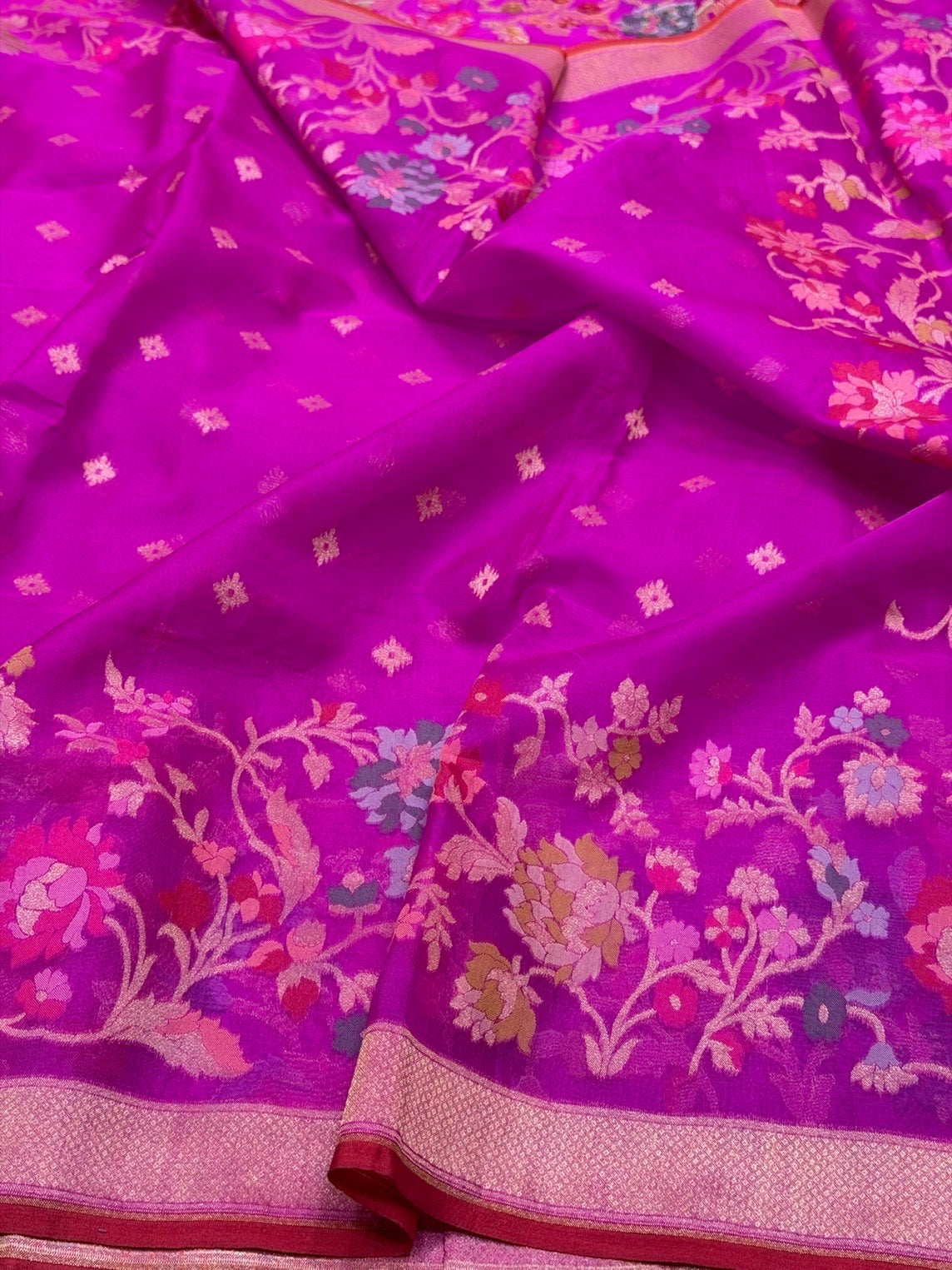 Magenta Pink Pure Muslin Cotton Jamdani Saree