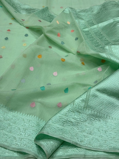 Sea Green Handwoven Pure Organza Silk Saree