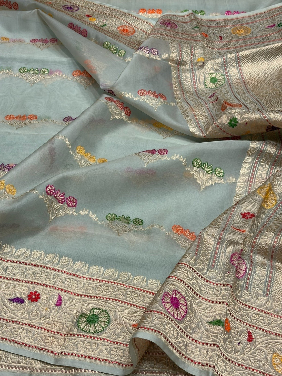 Powder Blue Handwoven Pure Organza Silk Saree
