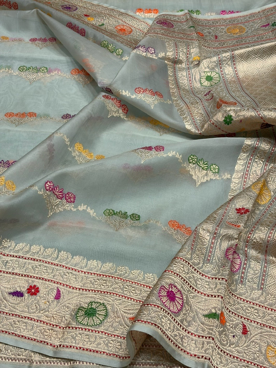 Powder Blue Handwoven Pure Organza Silk Saree