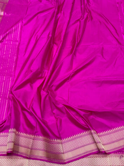 Rani Pink Handwoven Pure Banarasi Silk Saree – Kadwa Weave in 100% Katan Mulberry Silk