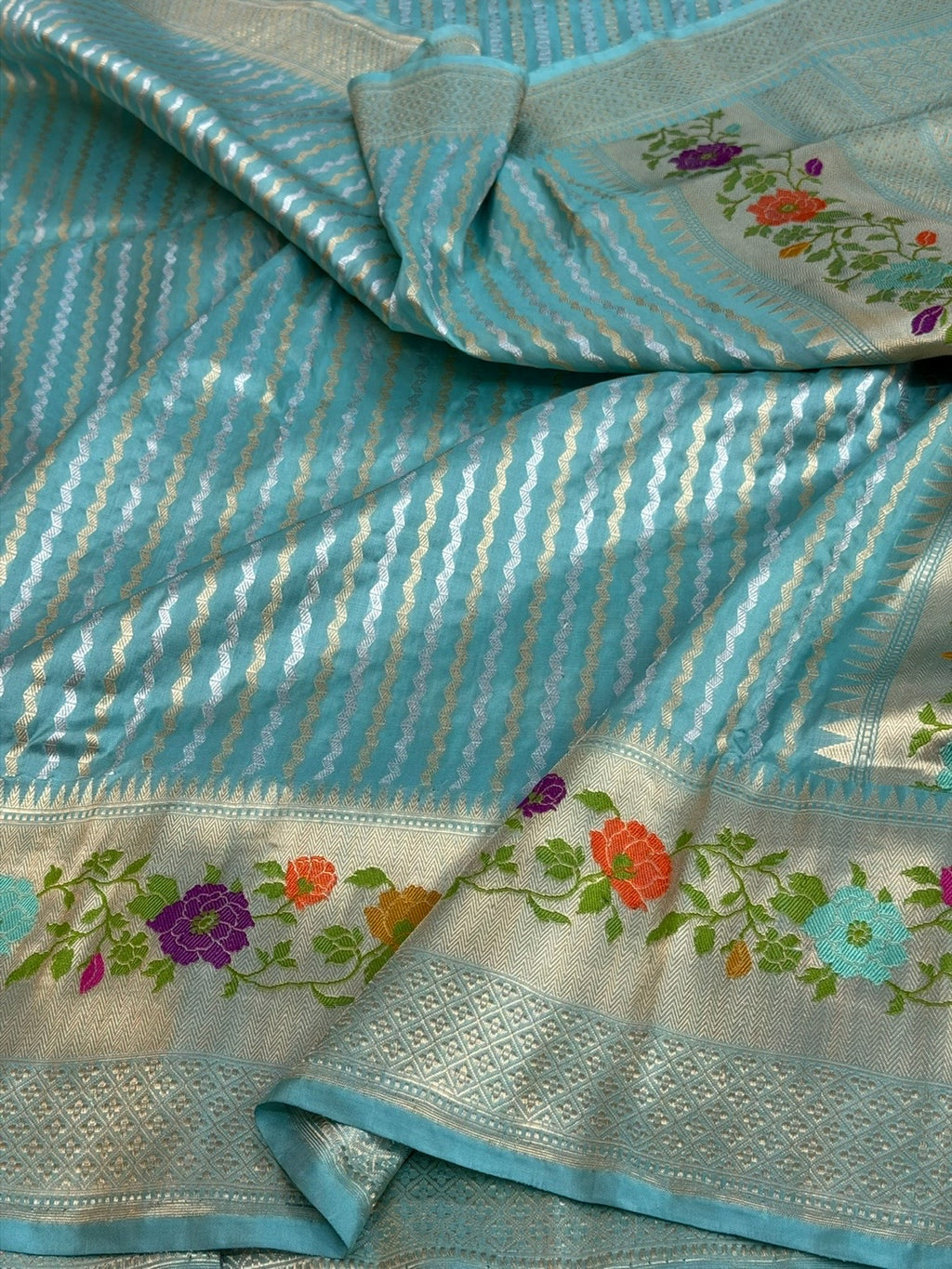 Powder Blue Handwoven Pure Banarasi Silk Saree