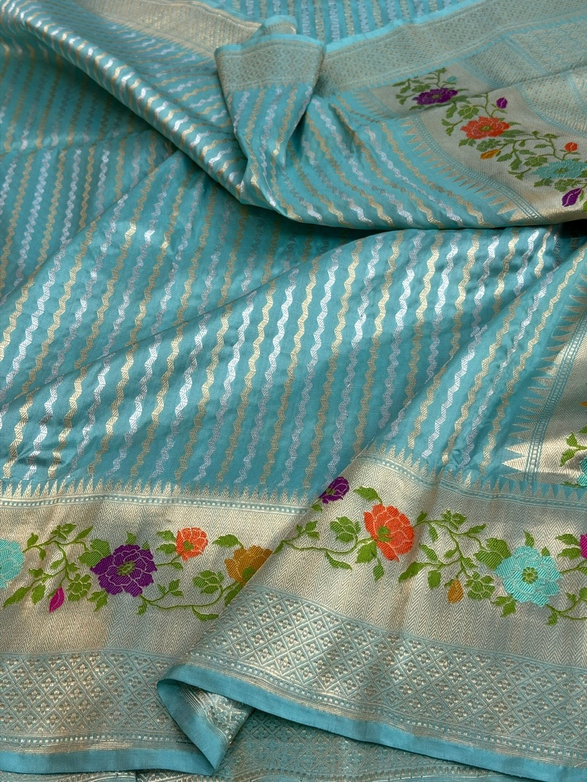Powder Blue Handwoven Pure Banarasi Silk Saree