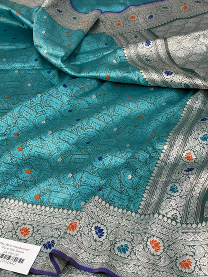 Sky Blue Handwoven Banarasi Pure Tissue Silk Brocade Saree