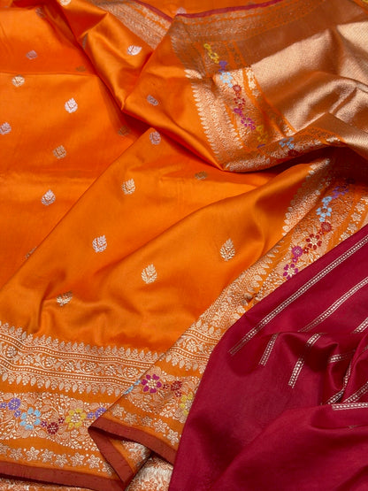 Orange Handwoven Pure Banarasi Silk Saree