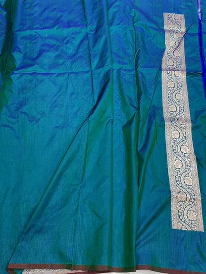 Peacock Blue Handwoven Pure Banarasi Silk Saree