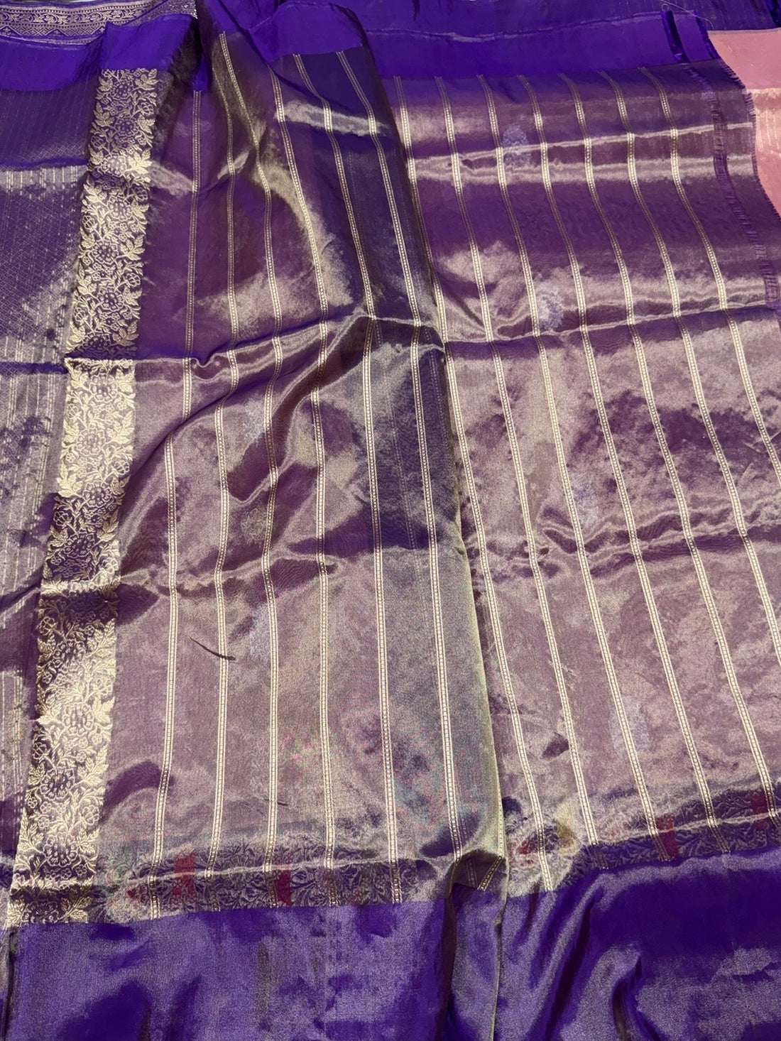 Peach Handwoven Pure Banarasi Kora Tissue Saree