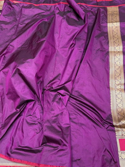 Majenta Handwoven Pure Banarasi Silk Saree in Kadwa Weave | 100% Pure Katan Silk