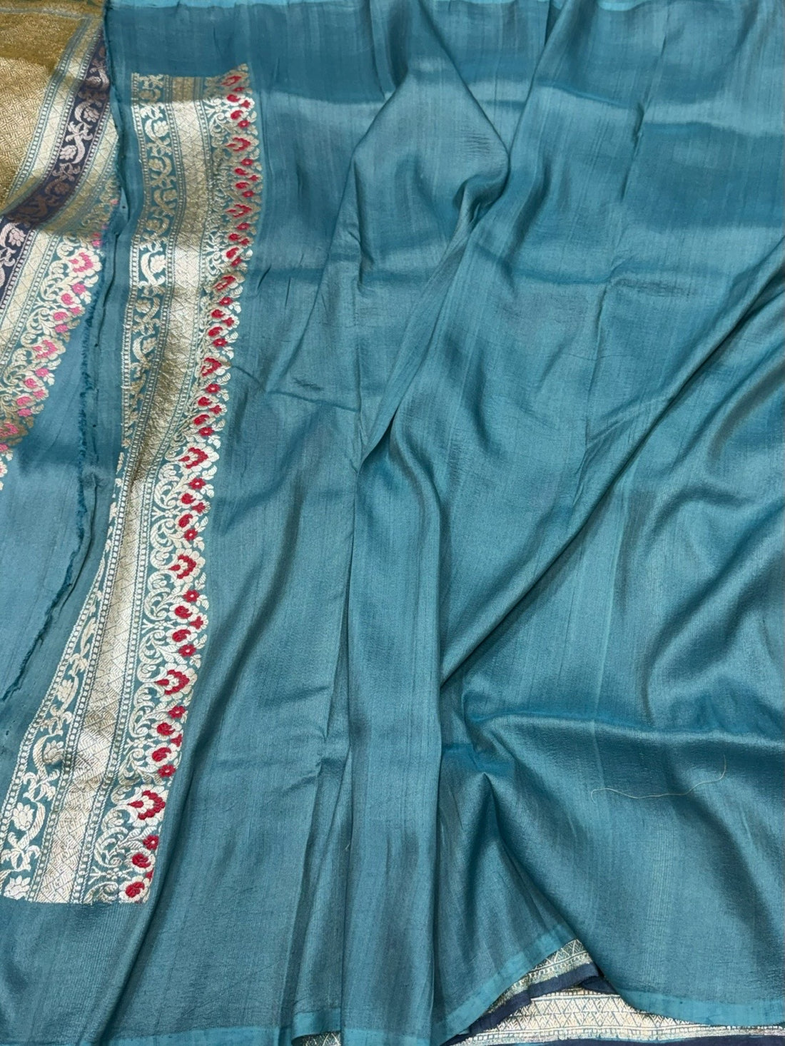 Powder Blue Handwoven Pure Tussar Georgette Saree