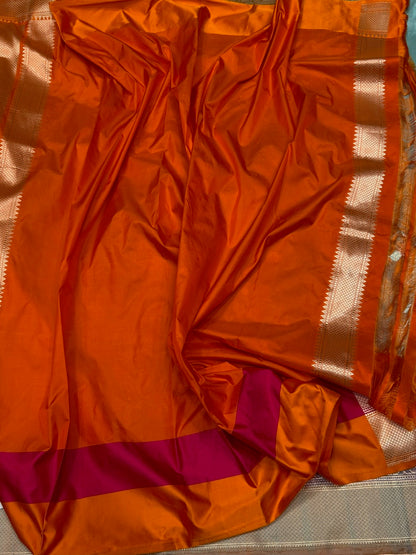Sea Blue Handwoven Banarasi Pure Silk Brocade Saree