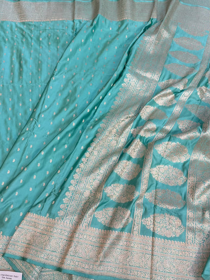 Sea Green Handwoven Pure Banarasi Satin Silk Saree