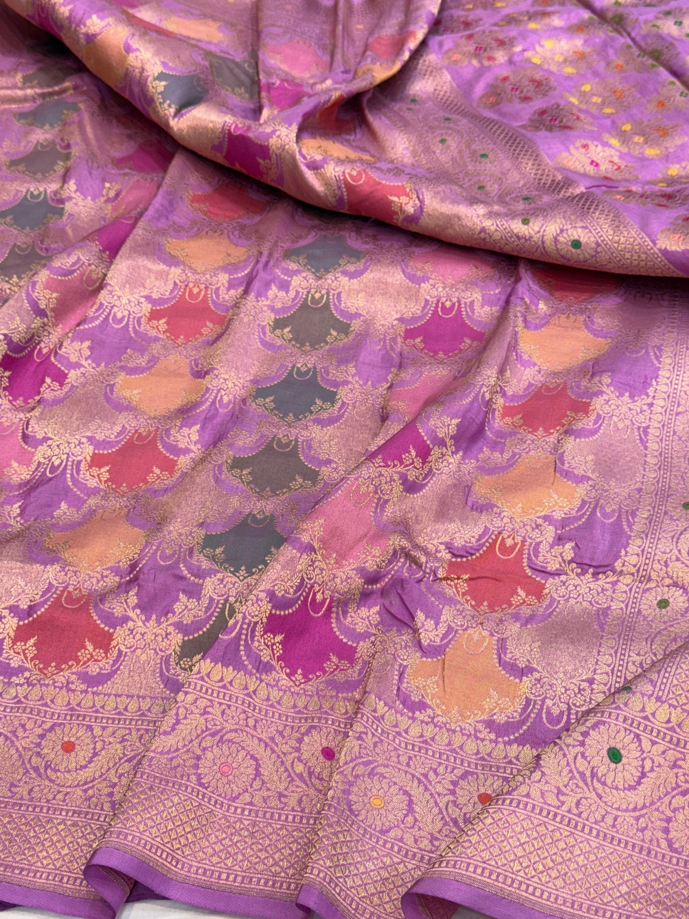 Multicolour Banarasi Pure Silk Saree – Cutwork Weave in 100% Pure Katan Silk