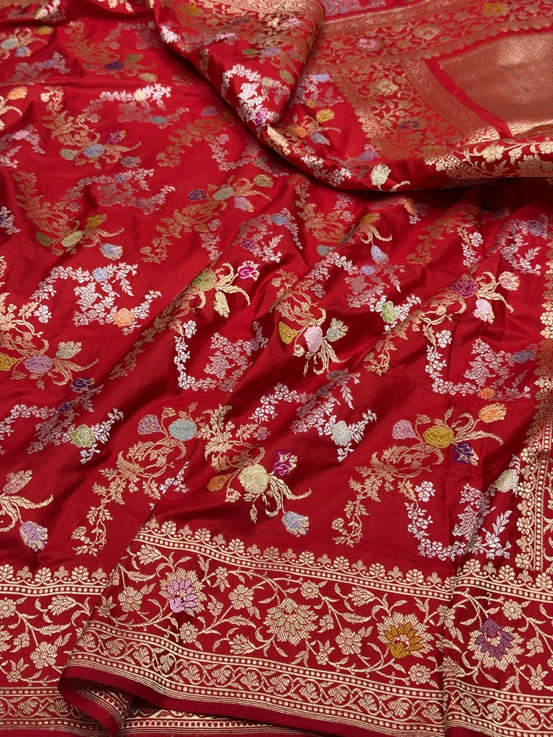 Red Handwoven Pure Banarasi Silk Saree – Luxury Kadwa Handloom Wedding &amp; Festive Saree